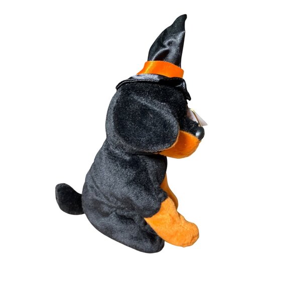 Ty Beanie Babies Alacazam Plush Dog Halloween Edition Black Orange w/ Witch Hat - Picture 9 of 12